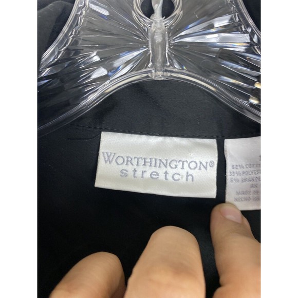 Worthington Stretch Top Womens Size 12 Black Wrap Up Fitted Long Sleeves - Picture 6 of 10